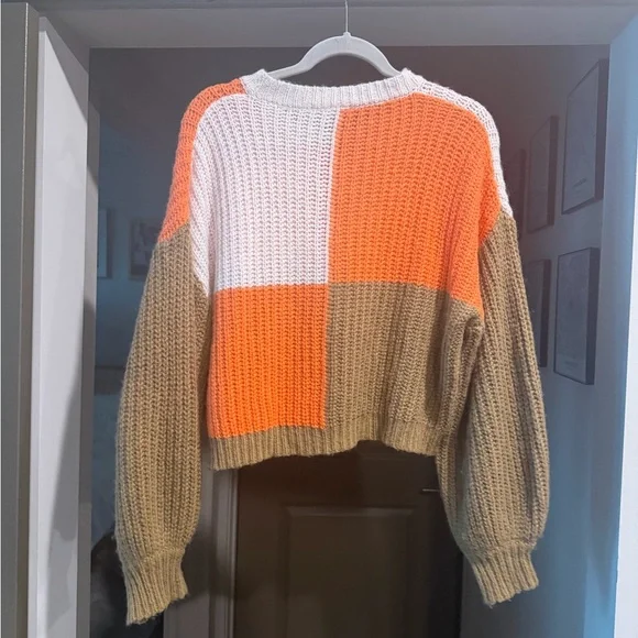 Vibrant Colorblock Sweater - Orange, White, and Tan - Picture 3 of 3